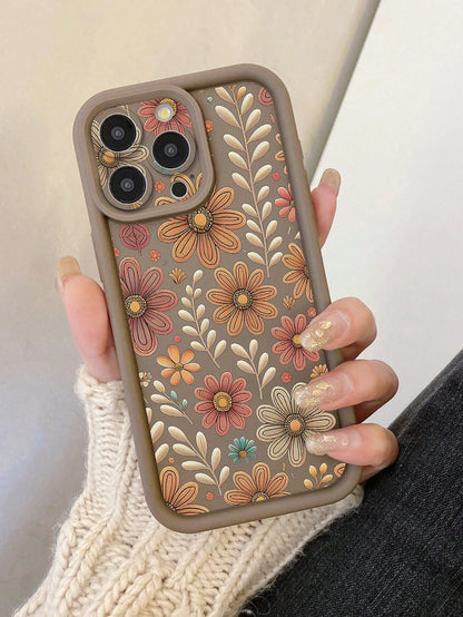 1pc Floral Pattern Camera Protection Shock-Proof Phone Case, Compatible With IPhone 11 Pro Max/12 Pro Max/13 Pro Max/14 Pro Max/15 Pro Max/16 Plus/16 Pro Max, Compatible With Redmi, Compatible With OP