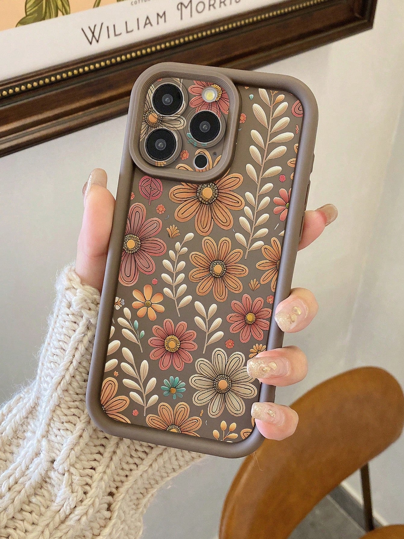 1pc Floral Pattern Camera Protection Shock-Proof Phone Case, Compatible With IPhone 11 Pro Max/12 Pro Max/13 Pro Max/14 Pro Max/15 Pro Max/16 Plus/16 Pro Max, Compatible With Redmi, Compatible With OP