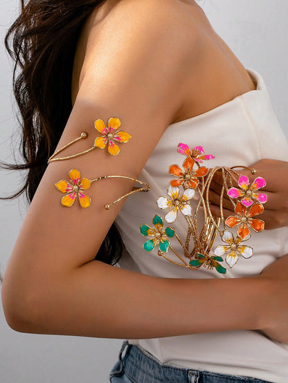 1pc Floral Pendant Europe And America Fashion Chic Style Women Vacation Outfit Open Cuff Bracelet