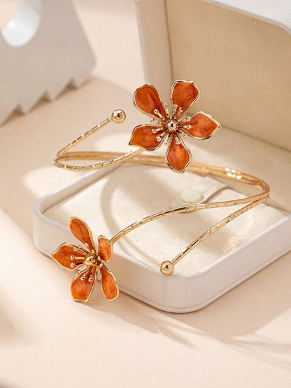 1pc Floral Pendant Europe And America Fashion Chic Style Women Vacation Outfit Open Cuff Bracelet