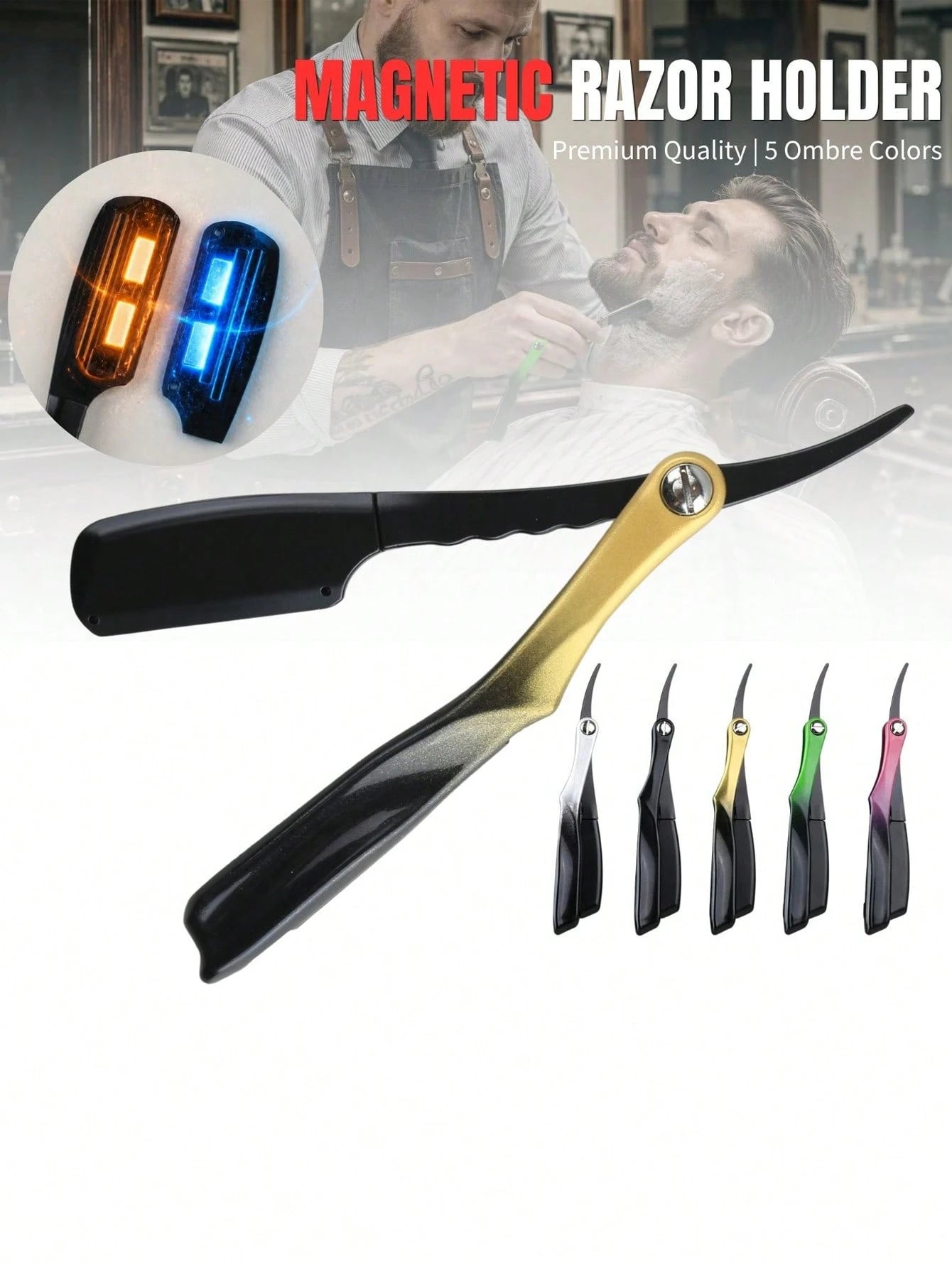 1pc Folding Vintage Manual Razor Holder, Barber Men's Shaving & Face Trimming Razor Stand, New Strong Magnetic Blade Head Suction Blade Holder, Edge Trimming & Bald Head Shaving, Reciprocating Shaver