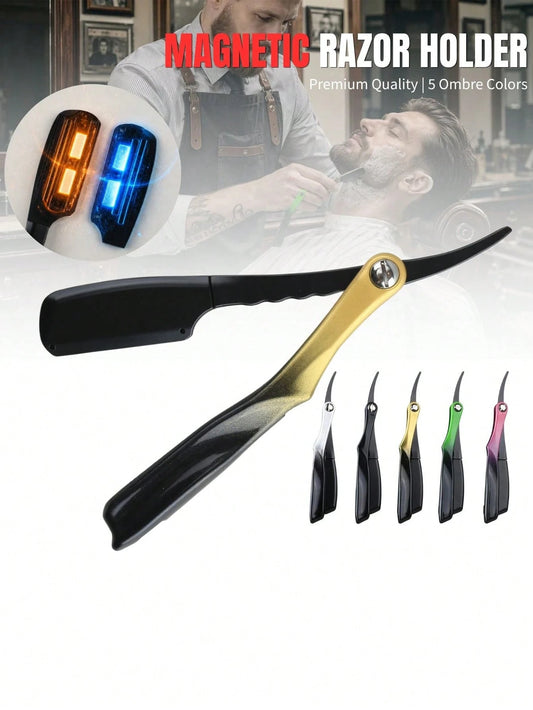1pc Folding Vintage Manual Razor Holder, Barber Men's Shaving & Face Trimming Razor Stand, New Strong Magnetic Blade Head Suction Blade Holder, Edge Trimming & Bald Head Shaving, Reciprocating Shaver