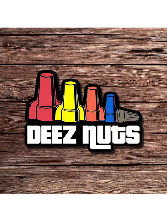 1PC Funny 'Deez Nuts' Electrician Sticker| Waterproof Vinyl Sticker For Toolbox, Hard Hat, Car, Laptop, Water Bottle| Hilarious Wire Nut Meme Sticker| Gag Gift For Electricians And Tech Enthusiasts