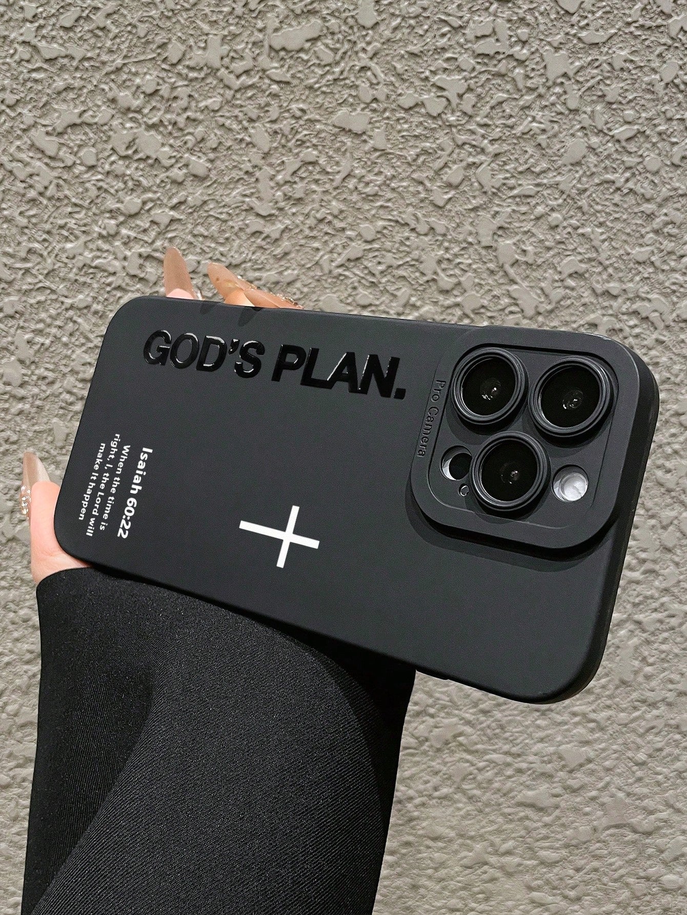 1pc God's Plan Cross Bible Verse Isaiah 60:22 Printed Shockproof Protective Phone Case, Minimalist Christian Faith Street Style Matte Black Anti-Drop Phone Cover, Suitable For Daily Use And Gift Givin