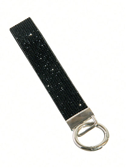 1pc Gold & Diamond Decorated Bling Glitter Wristband With Open Circle Keychain, Suitable For Clutch And Keychain Leopard Print