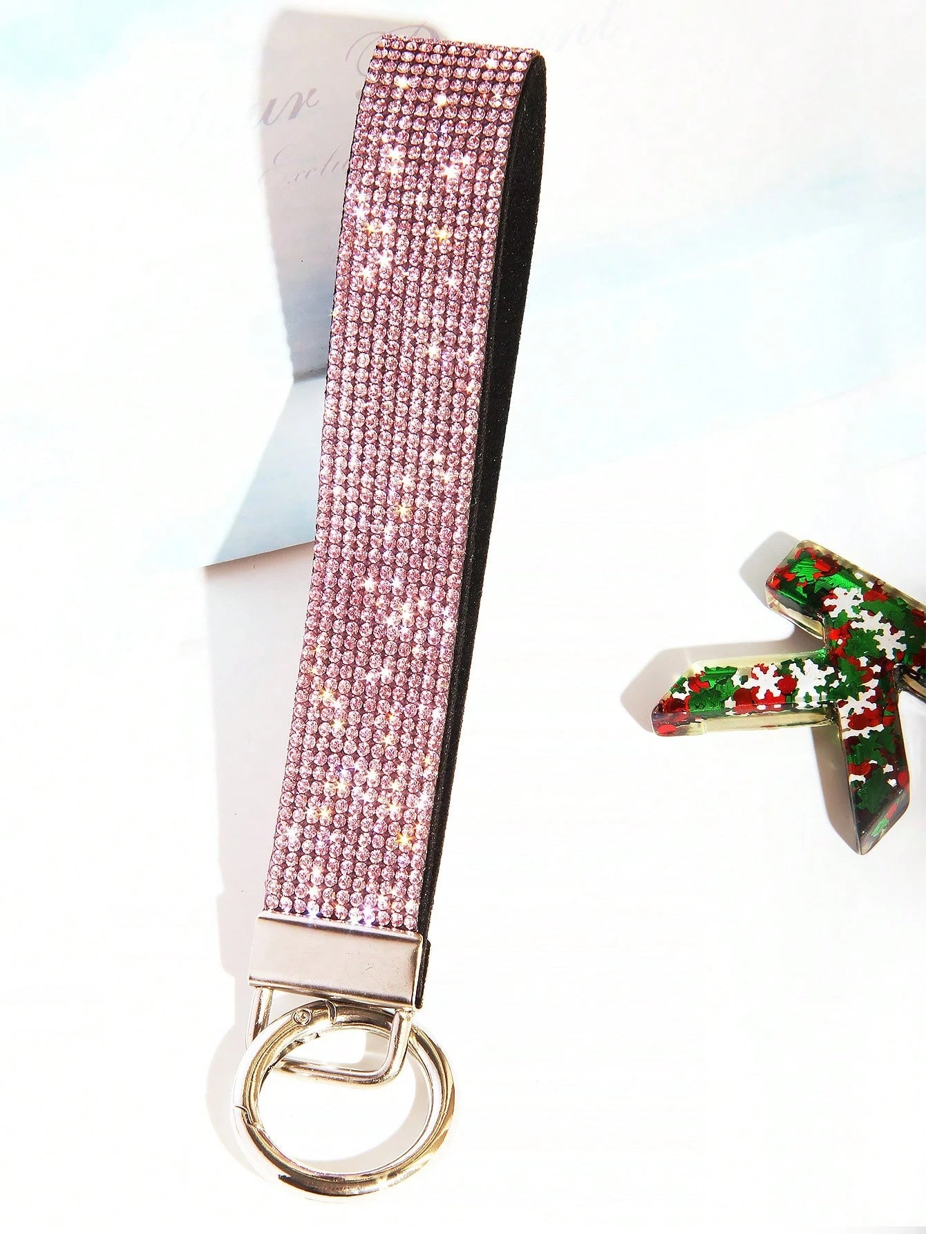1pc Gold & Diamond Decorated Bling Glitter Wristband With Open Circle Keychain, Suitable For Clutch And Keychain Leopard Print