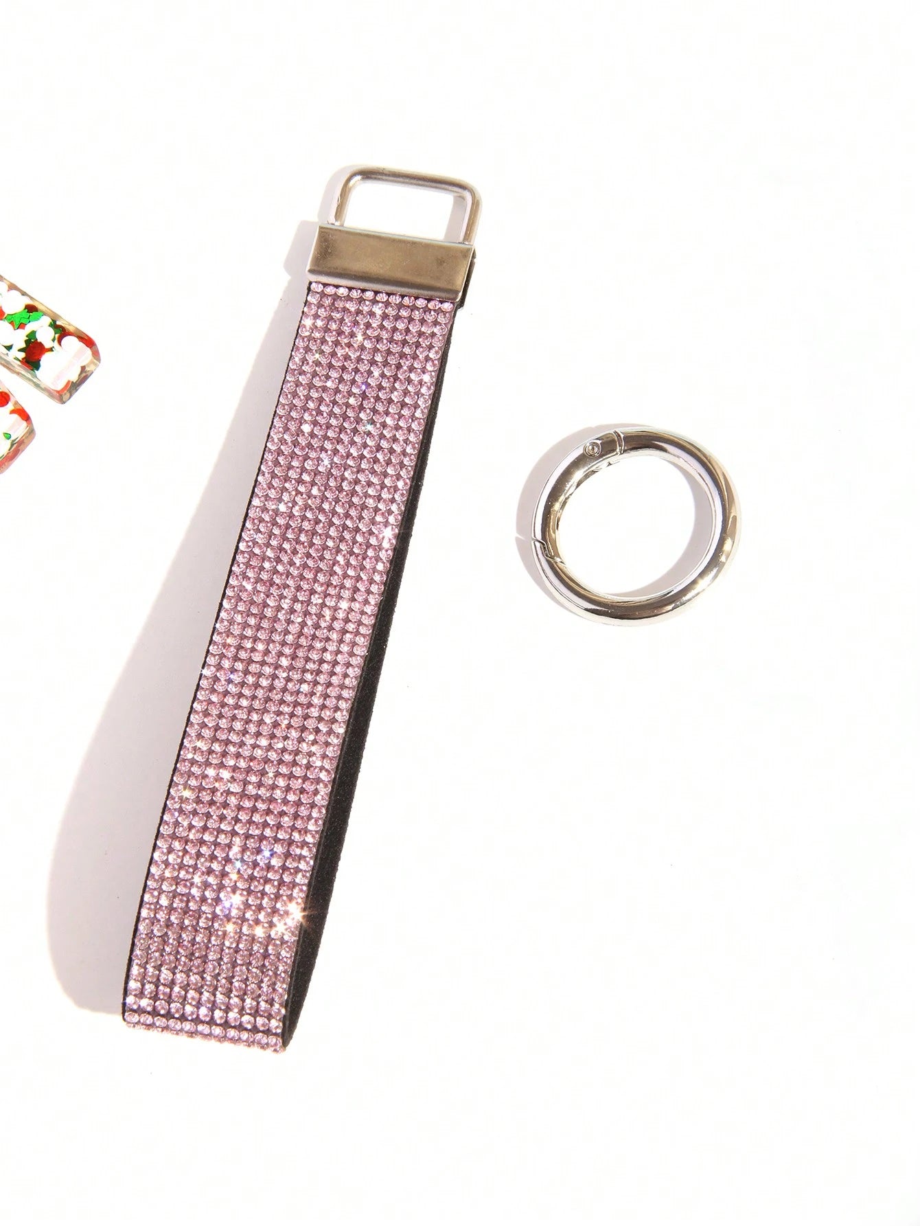 1pc Gold & Diamond Decorated Bling Glitter Wristband With Open Circle Keychain, Suitable For Clutch And Keychain Leopard Print