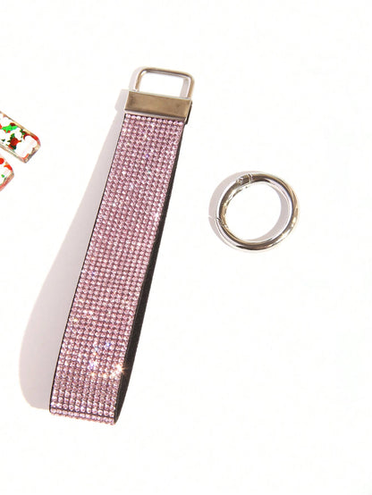 1pc Gold & Diamond Decorated Bling Glitter Wristband With Open Circle Keychain, Suitable For Clutch And Keychain Leopard Print
