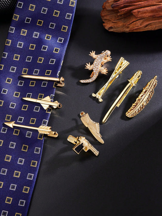 1pc Gold Personalized Punk Style Tie Clip, Multiple Options Suitable For Men's Evening Parties