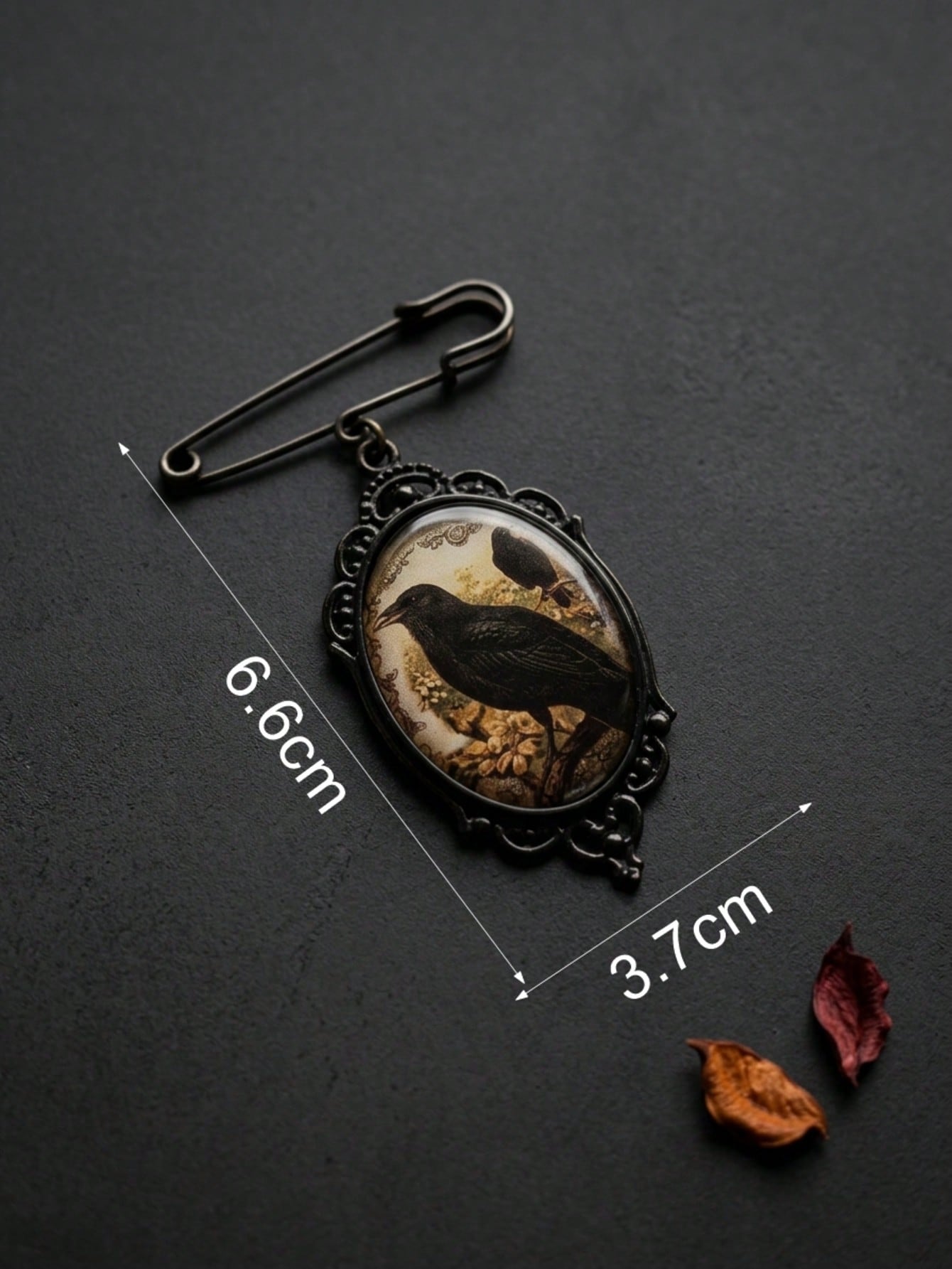 1pc Gothic Dark Style Vintage Fashion Crow Oil Painting Design Lace Brooch, Creative Pin, Collar Button, Suitable For Halloween Party And Gathering