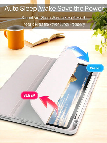 1pc Grey Tri-Fold Silicone Foldable Protective Case, Ultra-Thin Shockproof Anti-Drop Stand With Pen Slot, Compatible With IPad Mini 4/5/6, 9.7/10.2/10.5 Inch, Air 4/5/6, 10th Gen, 10.9 Inch, Pro 11 In