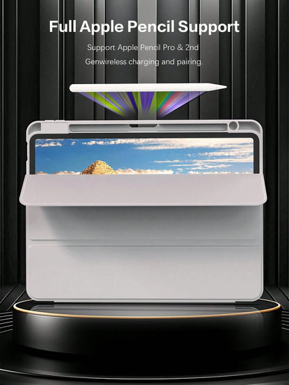 1pc Grey Tri-Fold Silicone Foldable Protective Case, Ultra-Thin Shockproof Anti-Drop Stand With Pen Slot, Compatible With IPad Mini 4/5/6, 9.7/10.2/10.5 Inch, Air 4/5/6, 10th Gen, 10.9 Inch, Pro 11 In