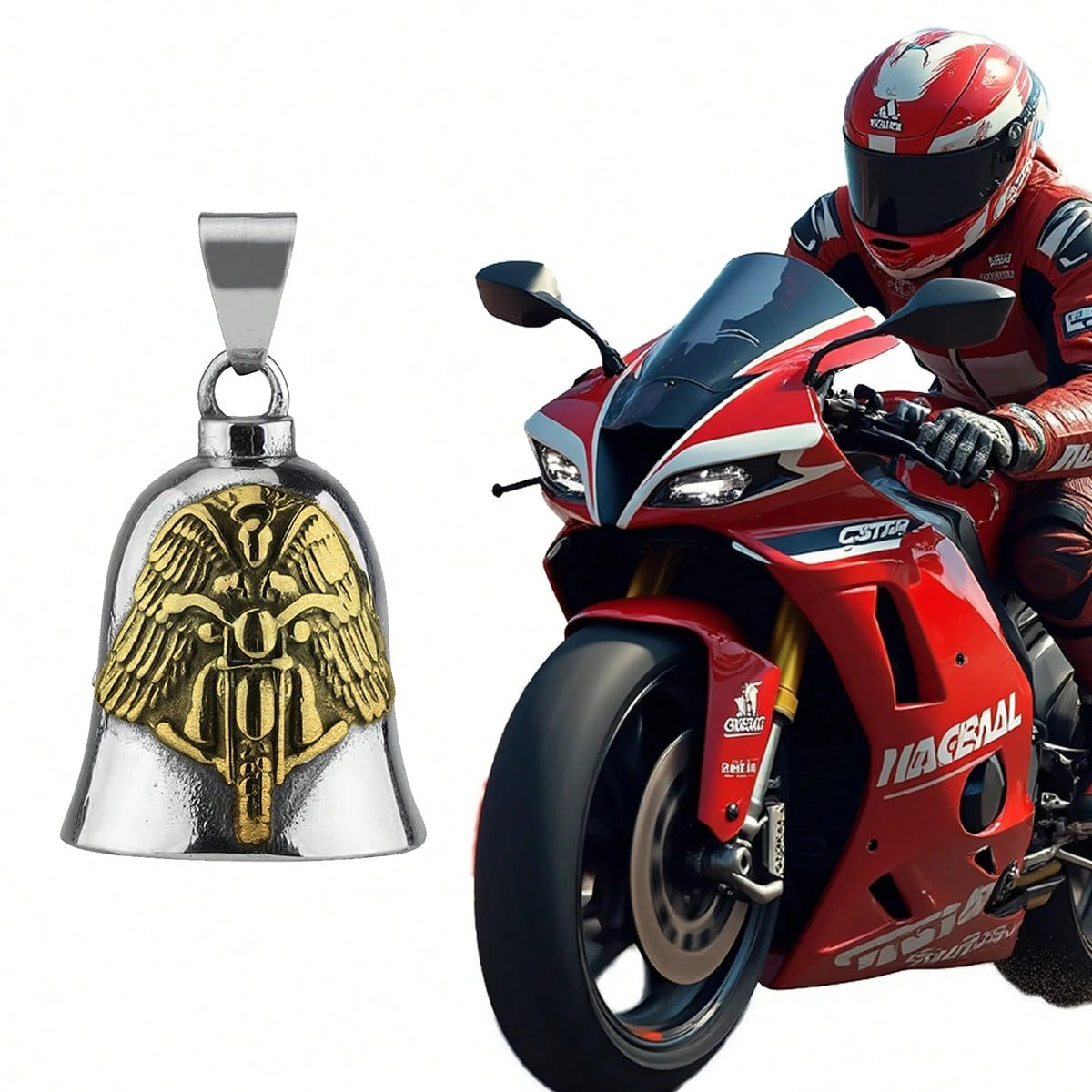 1pc Guardian Angel Motorcycle Bell Good Luck Charm Keychain Pendant Accessories, Gift For Bike, Friends