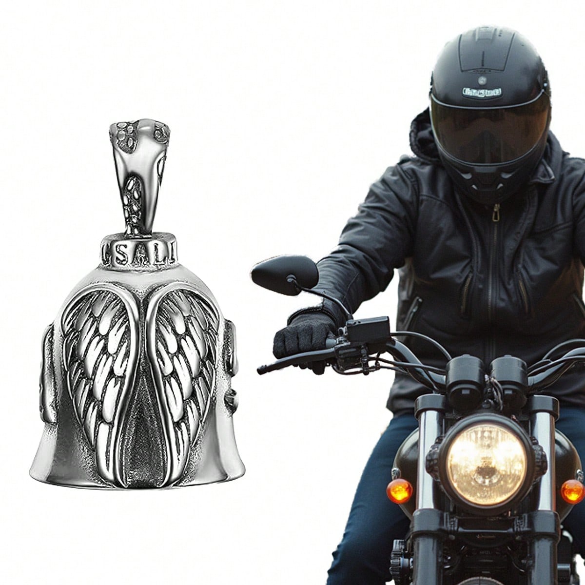 1pc Guardian Angel Motorcycle Bell Good Luck Charm Keychain Pendant Accessories, Gift For Bike, Friends