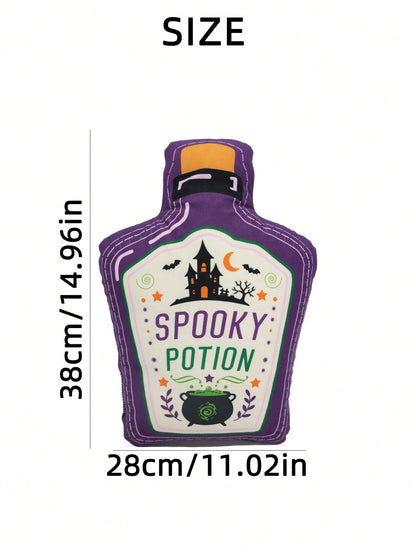 1pc Halloween Magic Potion Bottle Shaped Throw Pillow, Purple Haunted House Castle Print, Suitable For Living Room Sofa Cushion, Holiday Atmosphere, Bedside Versatile Decorative Pillow, Bedroom Decor