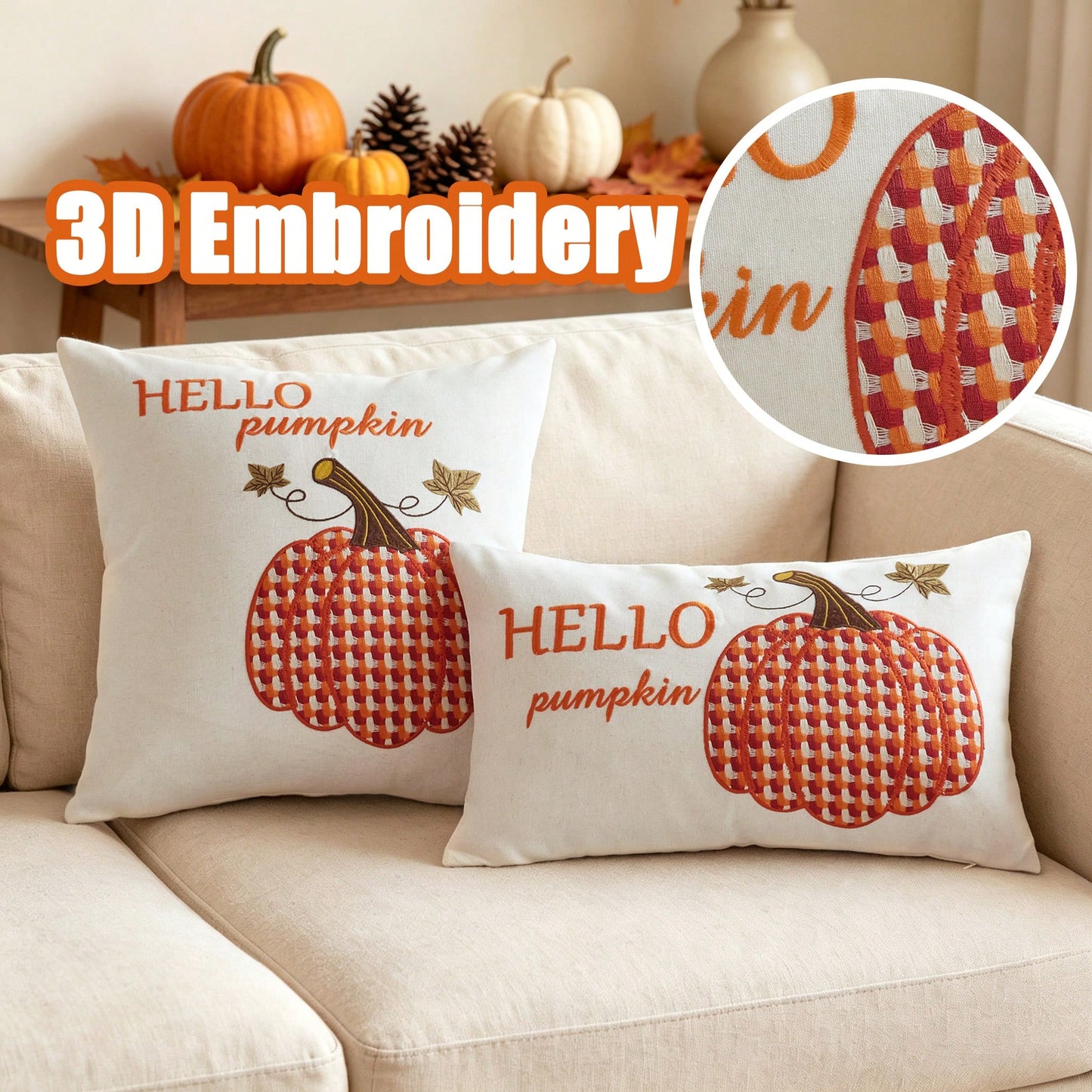 1pc Halloween Thanksgiving Embroidered Maple Leaf Pumpkin Pillowcase, Natural Linen Fabric Suitable For Modern Pastoral Style Interior Decoration Sofa Cushion Cover Seat Cushion Cover, Daily All-Seaso