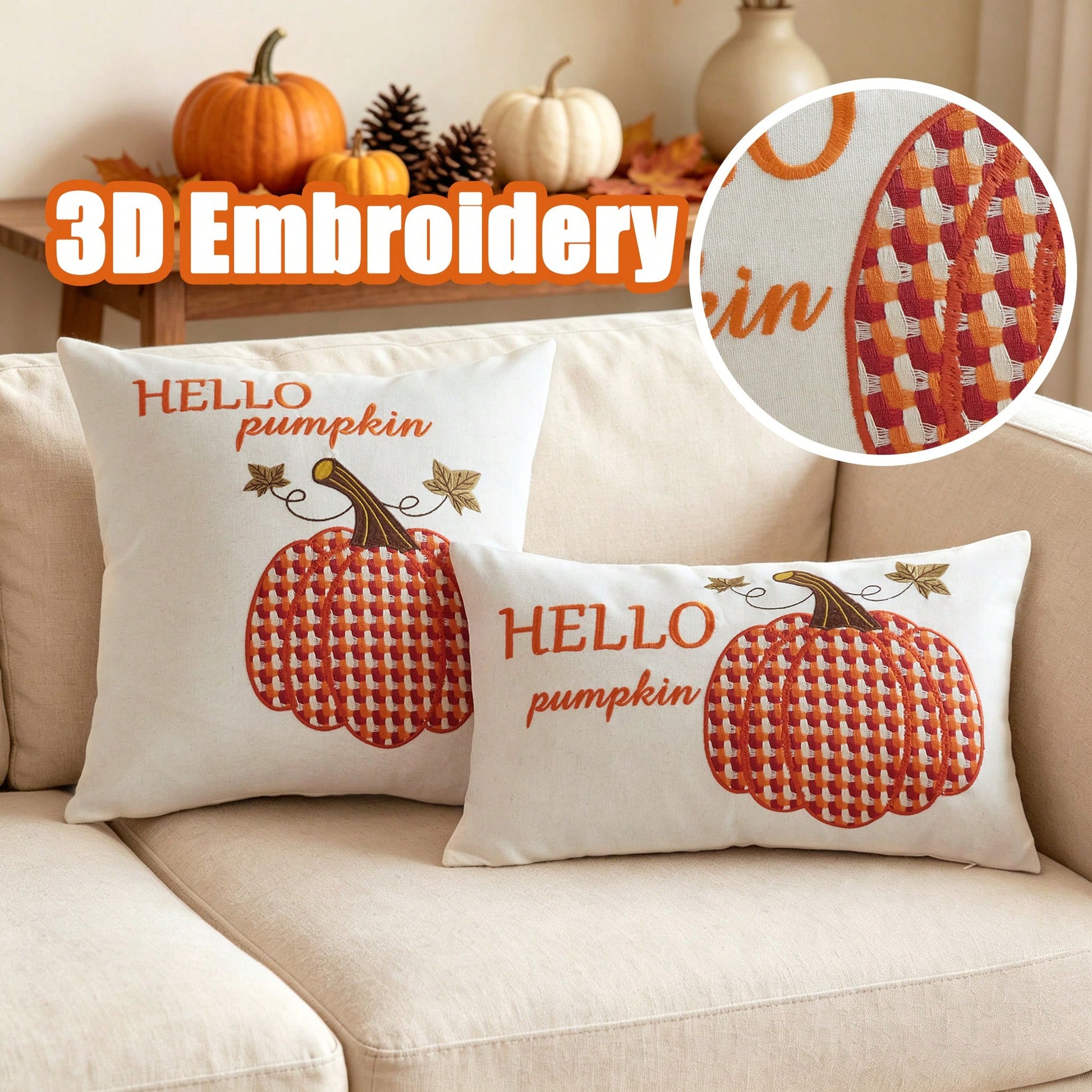 1pc Halloween Thanksgiving Embroidered Maple Leaf Pumpkin Pillowcase, Natural Linen Fabric Suitable For Modern Pastoral Style Interior Decoration Sofa Cushion Cover Seat Cushion Cover, Daily All-Seaso