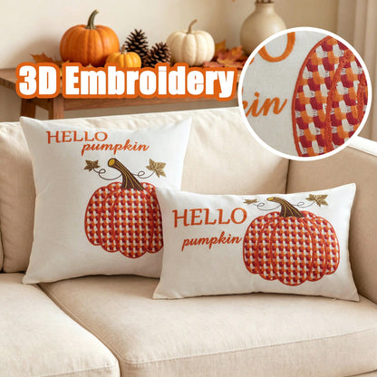 1pc Halloween Thanksgiving Embroidered Maple Leaf Pumpkin Pillowcase, Natural Linen Fabric Suitable For Modern Pastoral Style Interior Decoration Sofa Cushion Cover Seat Cushion Cover, Daily All-Seaso