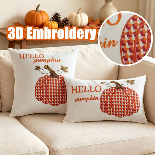 1pc Halloween Thanksgiving Embroidered Maple Leaf Pumpkin Pillowcase, Natural Linen Fabric Suitable For Modern Pastoral Style Interior Decoration Sofa Cushion Cover Seat Cushion Cover, Daily All-Seaso