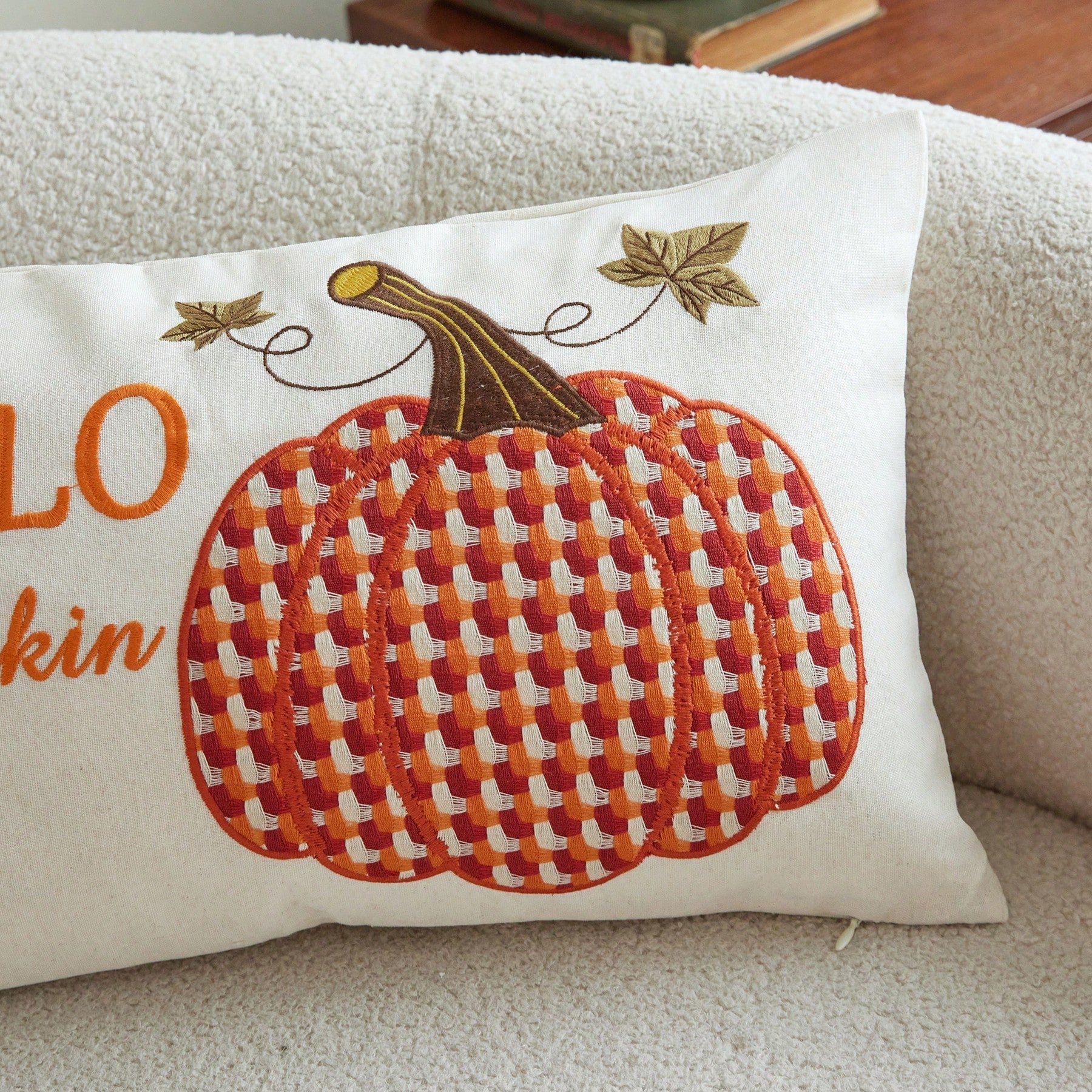 1pc Halloween Thanksgiving Embroidered Maple Leaf Pumpkin Pillowcase, Natural Linen Fabric Suitable For Modern Pastoral Style Interior Decoration Sofa Cushion Cover Seat Cushion Cover, Daily All-Seaso