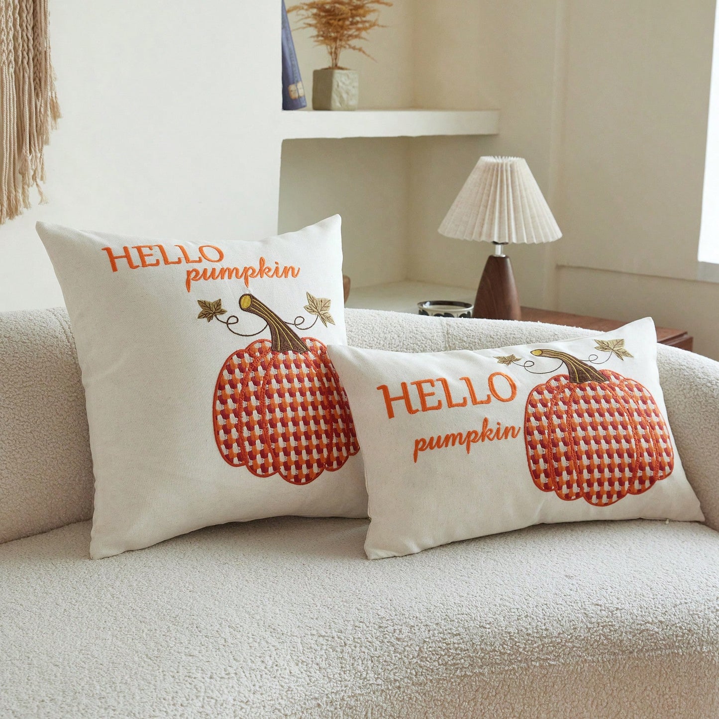 1pc Halloween Thanksgiving Embroidered Maple Leaf Pumpkin Pillowcase, Natural Linen Fabric Suitable For Modern Pastoral Style Interior Decoration Sofa Cushion Cover Seat Cushion Cover, Daily All-Seaso