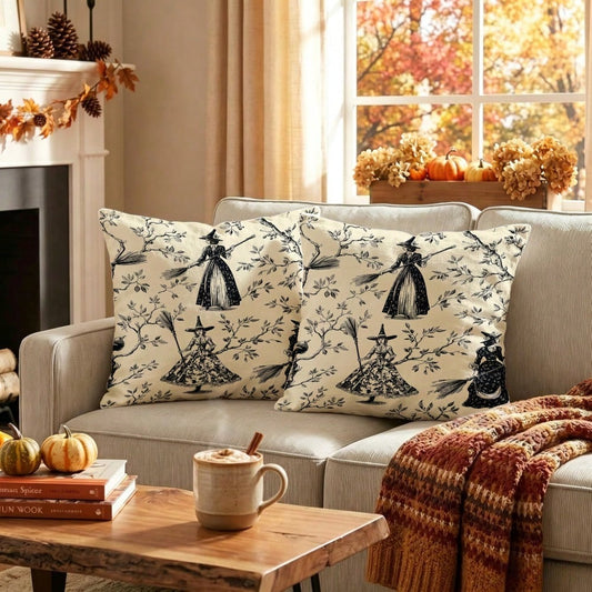 1pc Halloween Vintage Witch Throw Pillow Cover, Halloween Decor, Room Decor, Cushion Cover For Sofa, Pillow Cover Living Room, Pillow Covers 18*18, Pillow Case For Bedroom, Throw Pillow Cover Vintage