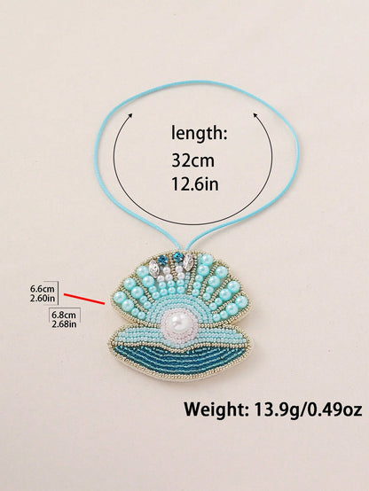 1pc Handmade Beaded Embroidered Shell Bag Charm, Bohemian Style Faux Pearl & Crystal Embellished Pendant, Suitable For Women Summer Beach Holiday Accessories Festival Graduation Gift Beach Essentials