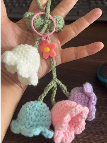 1pc Handmade Crochet Bell Orchid Flower String Keychain Bag Decorative Clasp, Fashion Girl's Backpack Pendant Lovely Flower Backpack/Schoolbag/Purse Pendant, School Supplies Teacher Gifts Back To Scho