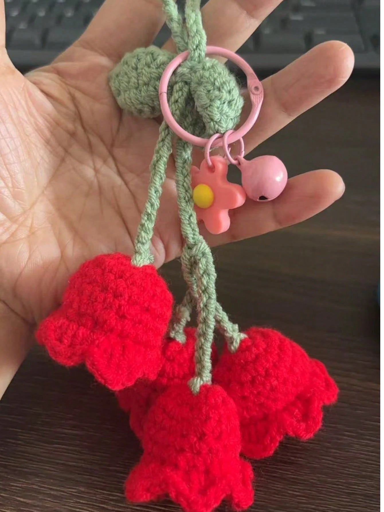 1pc Handmade Crochet Bell Orchid Flower String Keychain Bag Decorative Clasp, Fashion Girl's Backpack Pendant Lovely Flower Backpack/Schoolbag/Purse Pendant, School Supplies Teacher Gifts Back To Scho