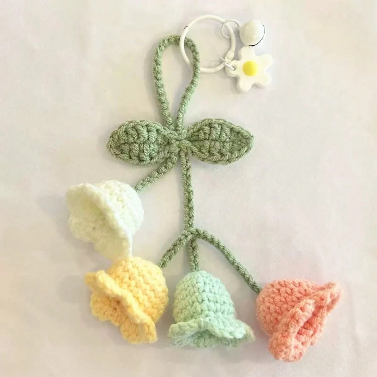 1pc Handmade Crochet Bell Orchid Flower String Keychain Bag Decorative Clasp, Fashion Girl's Backpack Pendant Lovely Flower Backpack/Schoolbag/Purse Pendant, School Supplies Teacher Gifts Back To Scho