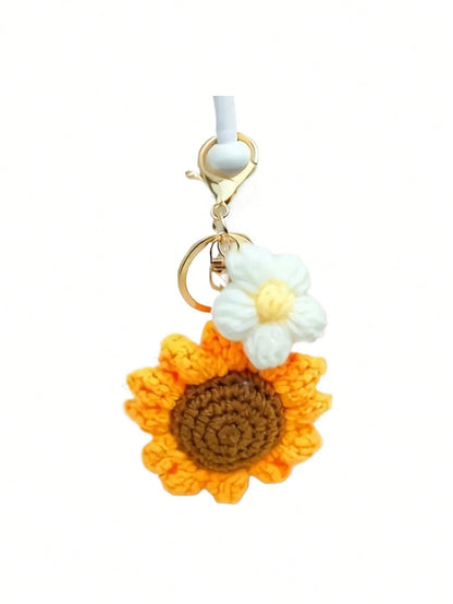 1pc Handmade Crochet Sunflower Keychain Fashionable Versatile Bag Pendant Cute Keyring Beach Daisy