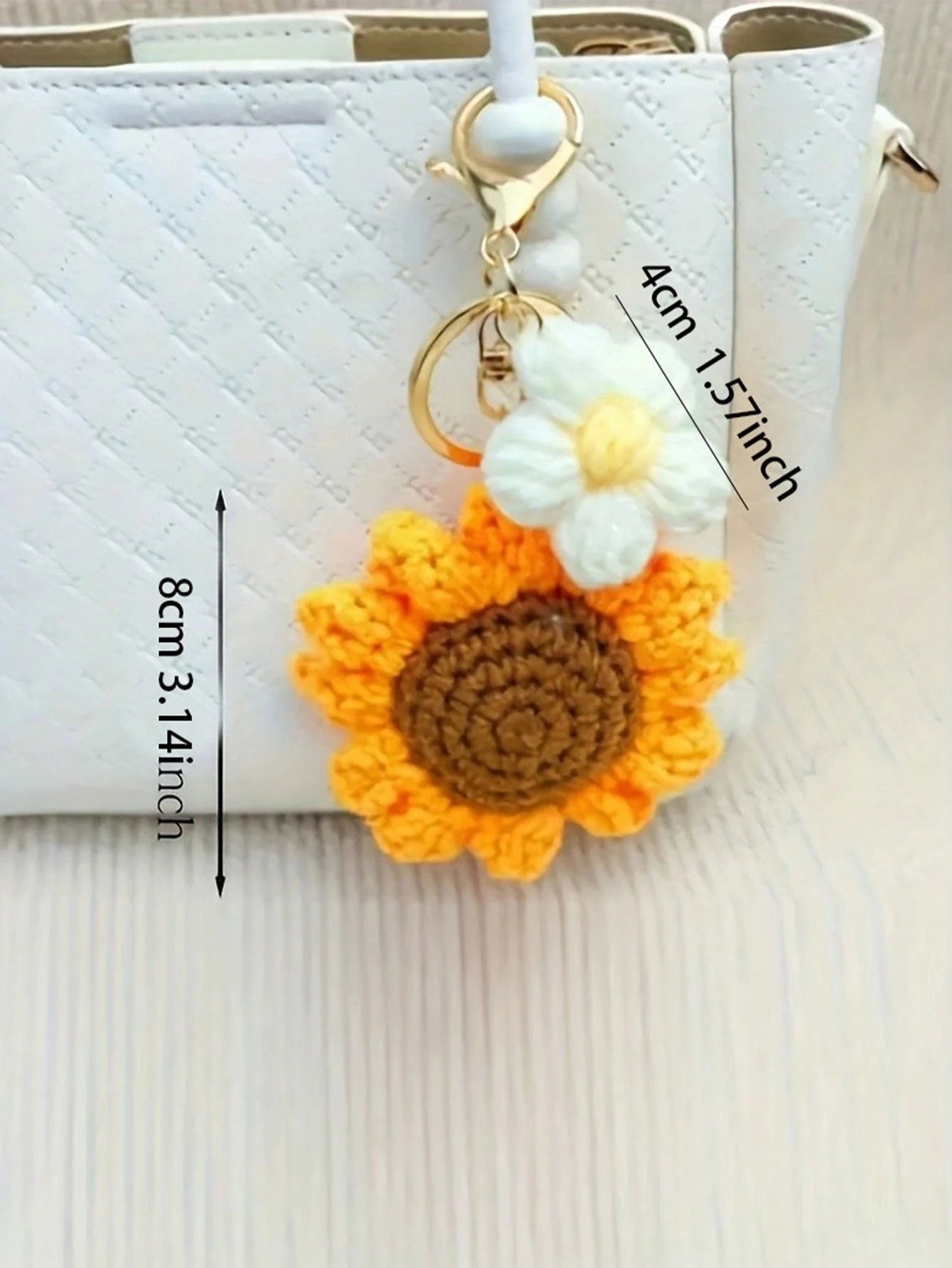 1pc Handmade Crochet Sunflower Keychain Fashionable Versatile Bag Pendant Cute Keyring Beach Daisy
