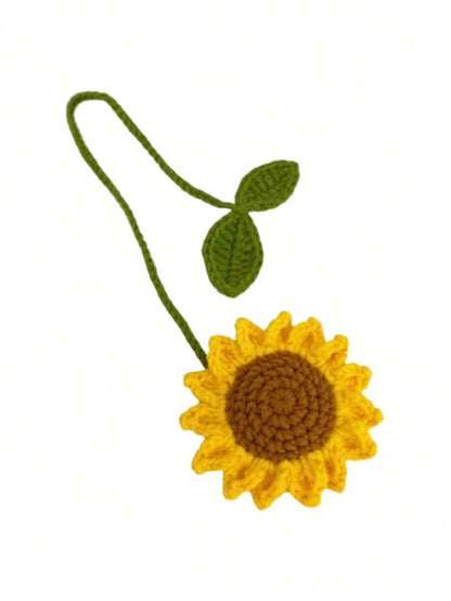 1pc Handmade Crochet Sunflower Keychain Fashionable Versatile Bag Pendant Cute Keyring Beach Daisy