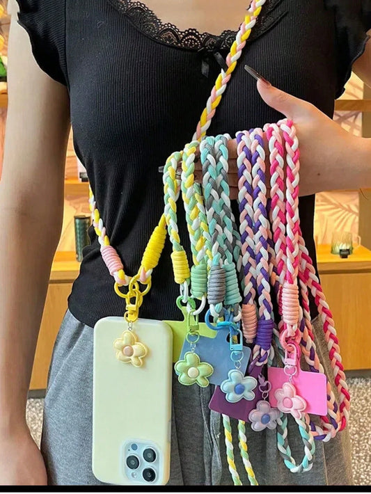 1pc Handwoven Rope Phone Lanyard, Crossbody Style, Outdoor Travel Anti-Loss Phone Case Strap, Handmade Cute Flower Design (Random Color Buckle)