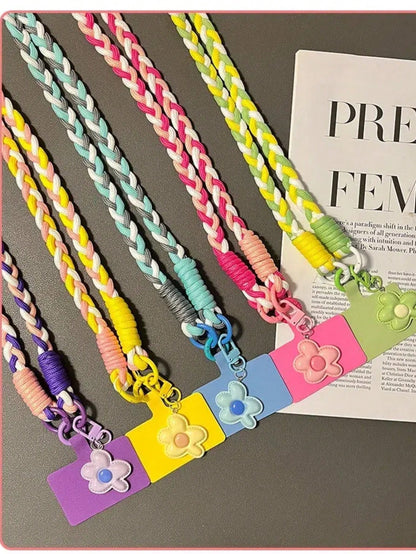 1pc Handwoven Rope Phone Lanyard, Crossbody Style, Outdoor Travel Anti-Loss Phone Case Strap, Handmade Cute Flower Design (Random Color Buckle)