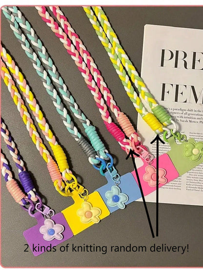 1pc Handwoven Rope Phone Lanyard, Crossbody Style, Outdoor Travel Anti-Loss Phone Case Strap, Handmade Cute Flower Design (Random Color Buckle)