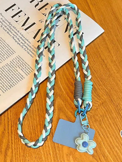 1pc Handwoven Rope Phone Lanyard, Crossbody Style, Outdoor Travel Anti-Loss Phone Case Strap, Handmade Cute Flower Design (Random Color Buckle)