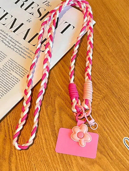 1pc Handwoven Rope Phone Lanyard, Crossbody Style, Outdoor Travel Anti-Loss Phone Case Strap, Handmade Cute Flower Design (Random Color Buckle)