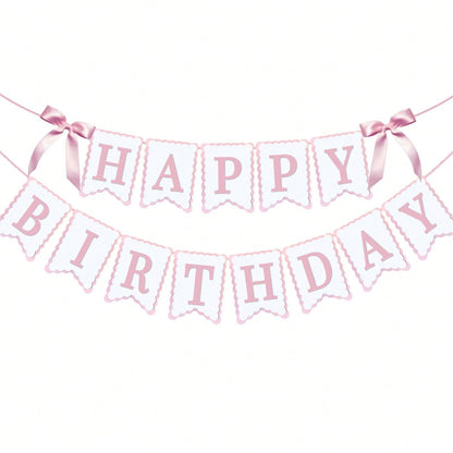 1pc Happy Birthday Bow Banner, Suitable For Bow Birthday Decorations, Pink Bow Wreath, Fit For Baby Shower, Girl's 1st Birthday Party Decor