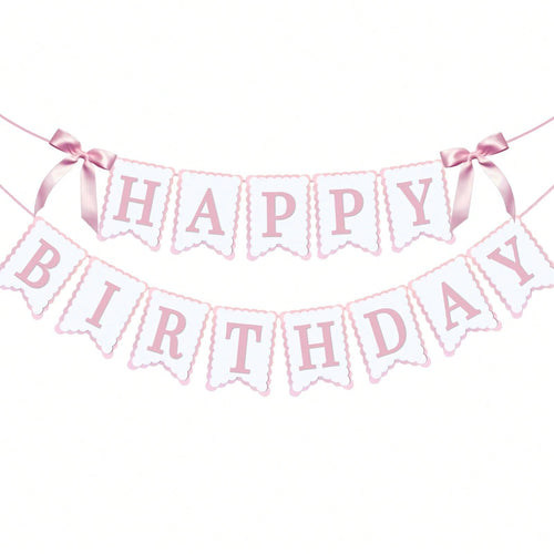 1pc Happy Birthday Bow Banner, Suitable For Bow Birthday Decorations, Pink Bow Wreath, Fit For Baby Shower, Girl's 1st Birthday Party Decor