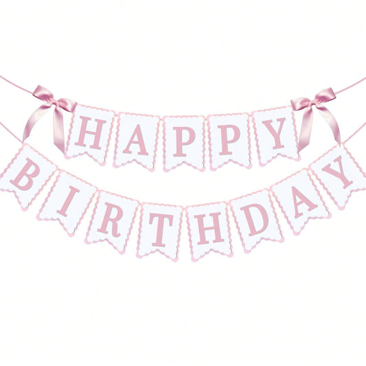 1pc Happy Birthday Bow Banner, Suitable For Bow Birthday Decorations, Pink Bow Wreath, Fit For Baby Shower, Girl's 1st Birthday Party Decor