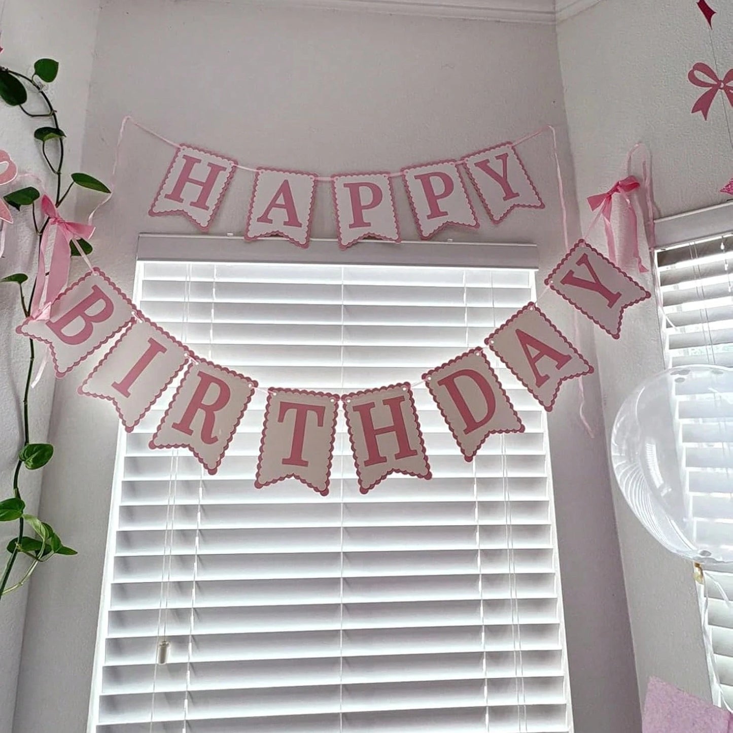 1pc Happy Birthday Bow Banner, Suitable For Bow Birthday Decorations, Pink Bow Wreath, Fit For Baby Shower, Girl's 1st Birthday Party Decor