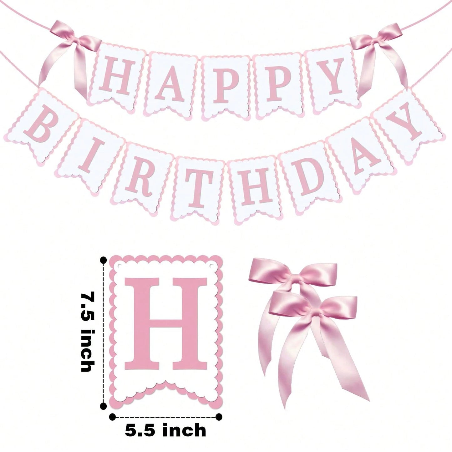 1pc Happy Birthday Bow Banner, Suitable For Bow Birthday Decorations, Pink Bow Wreath, Fit For Baby Shower, Girl's 1st Birthday Party Decor