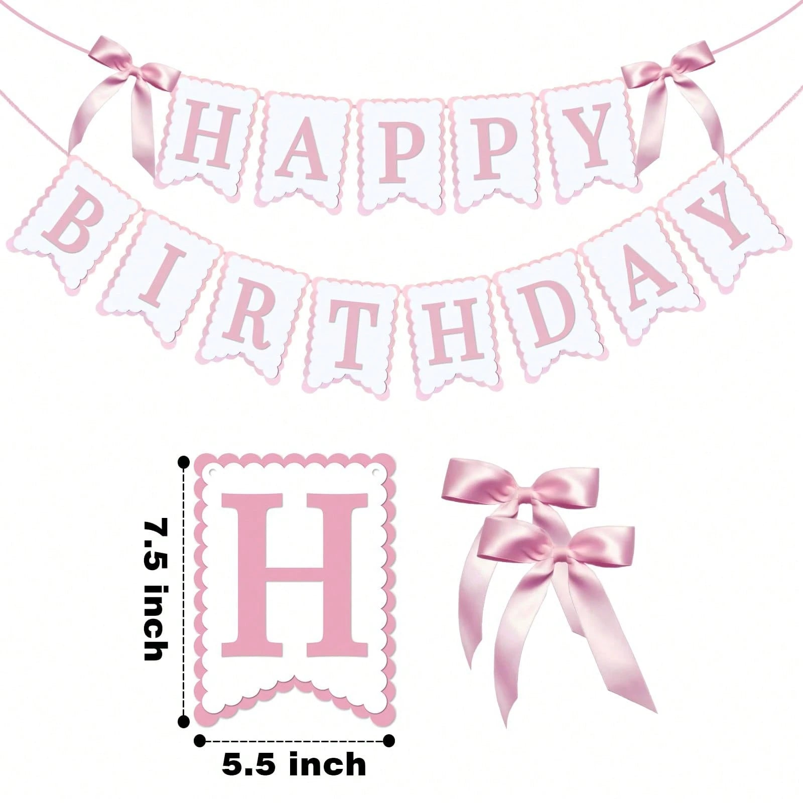 1pc Happy Birthday Bow Banner, Suitable For Bow Birthday Decorations, Pink Bow Wreath, Fit For Baby Shower, Girl's 1st Birthday Party Decor