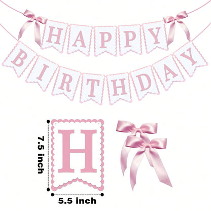 1pc Happy Birthday Bow Banner, Suitable For Bow Birthday Decorations, Pink Bow Wreath, Fit For Baby Shower, Girl's 1st Birthday Party Decor