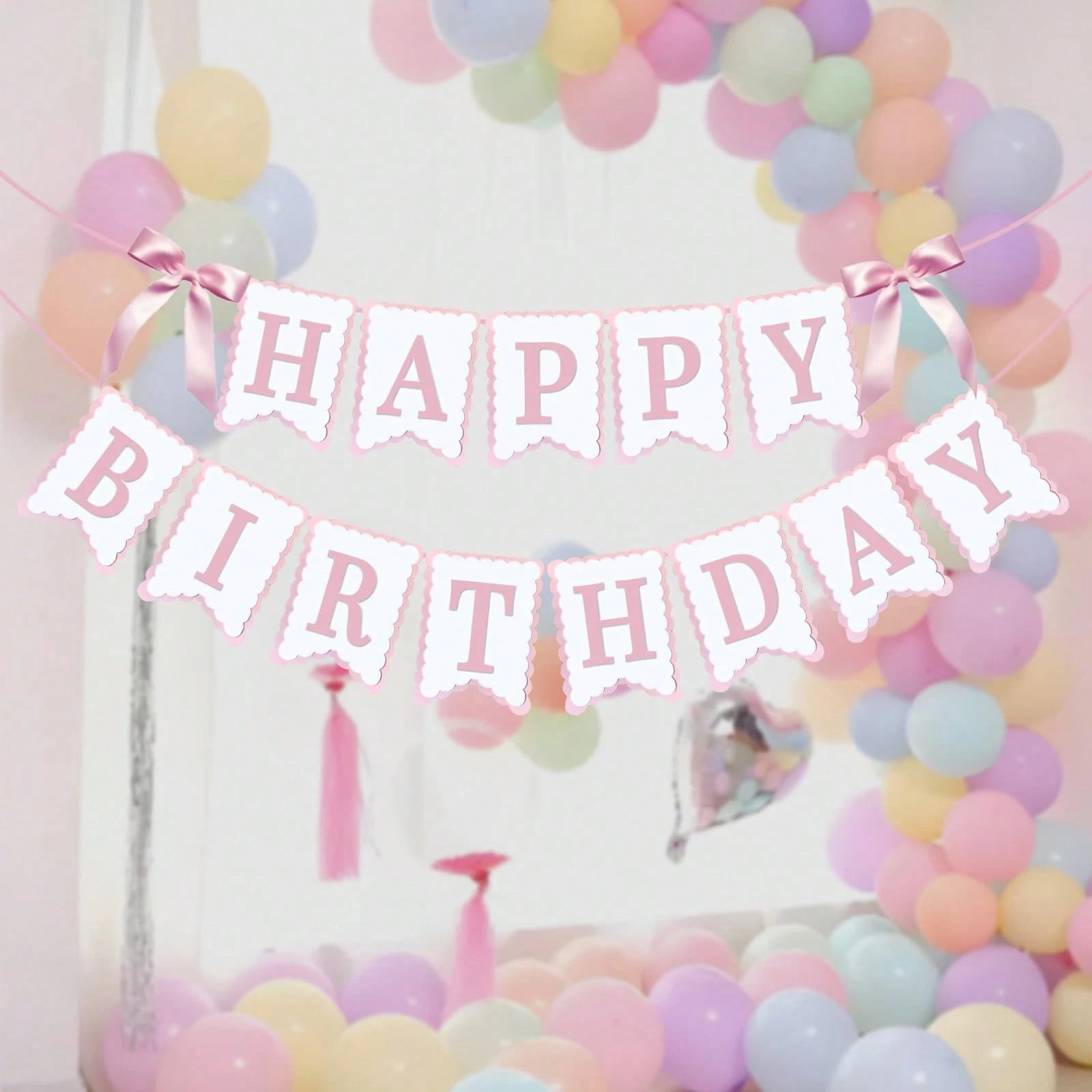 1pc Happy Birthday Bow Banner, Suitable For Bow Birthday Decorations, Pink Bow Wreath, Fit For Baby Shower, Girl's 1st Birthday Party Decor