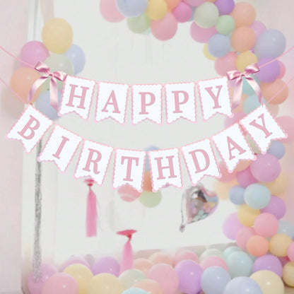 1pc Happy Birthday Bow Banner, Suitable For Bow Birthday Decorations, Pink Bow Wreath, Fit For Baby Shower, Girl's 1st Birthday Party Decor