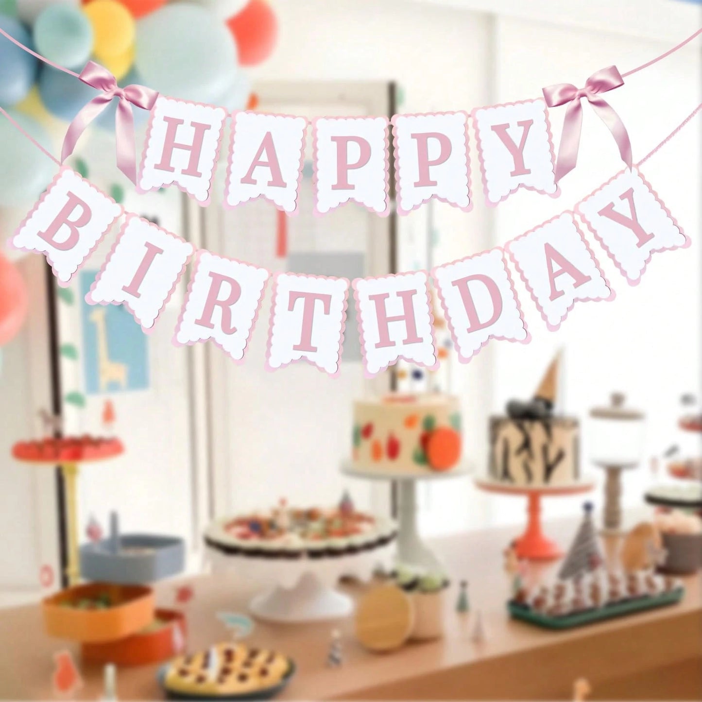 1pc Happy Birthday Bow Banner, Suitable For Bow Birthday Decorations, Pink Bow Wreath, Fit For Baby Shower, Girl's 1st Birthday Party Decor