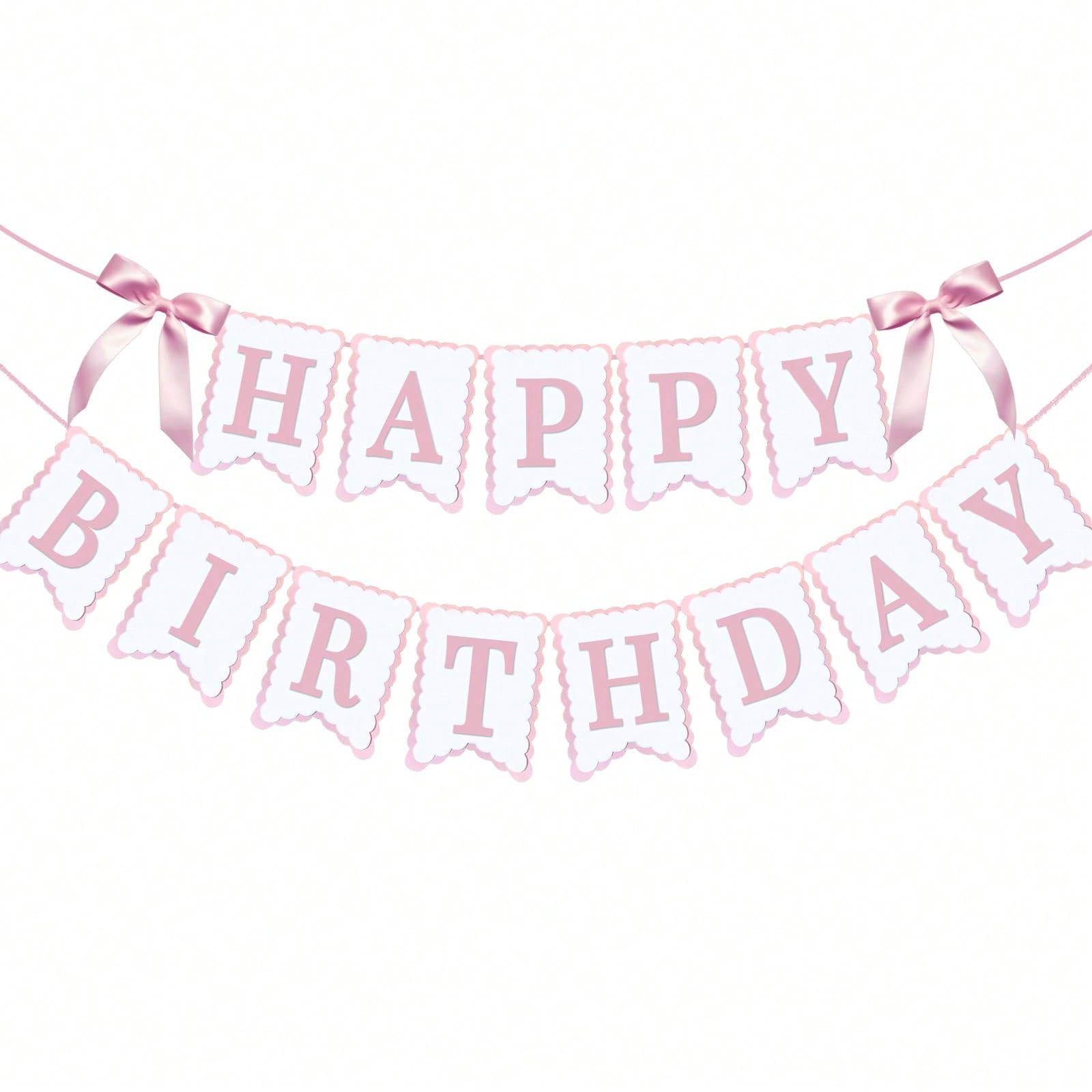1pc Happy Birthday Bow Banner, Suitable For Bow Birthday Decorations, Pink Bow Wreath, Fit For Baby Shower, Girl's 1st Birthday Party Decor