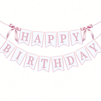 1pc Happy Birthday Bow Banner, Suitable For Bow Birthday Decorations, Pink Bow Wreath, Fit For Baby Shower, Girl's 1st Birthday Party Decor